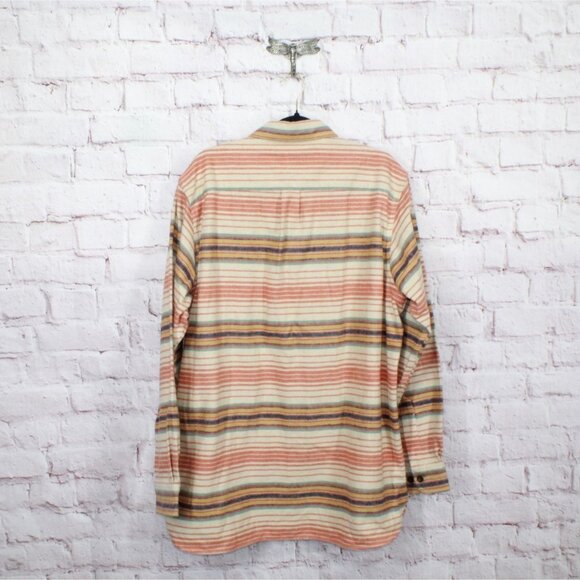 LL Bean Chamois Traditional Fit Stripe Flannel Shirts Orange L Tall - Picture 6 of 11